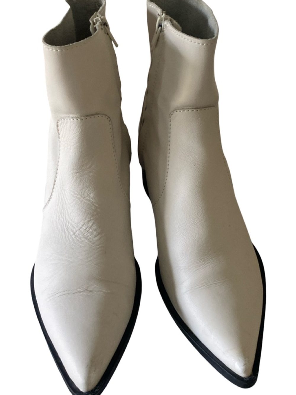 Cream Pointed-Toe Ankle Booties with Side Zip - Picture 6 of 10